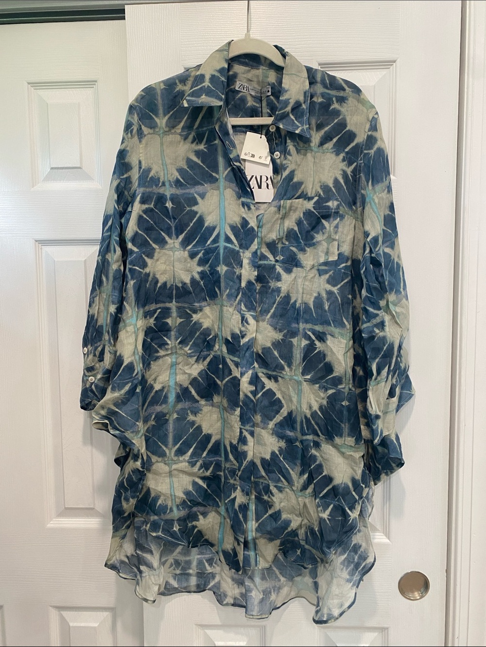 Zara Blue Tie-Dye Longline Beach Cover up M-L